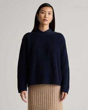 QUINCE 100% Organic Cotton Fisherman Boatneck Sweater Navy Blue Sz L {ZZ4}